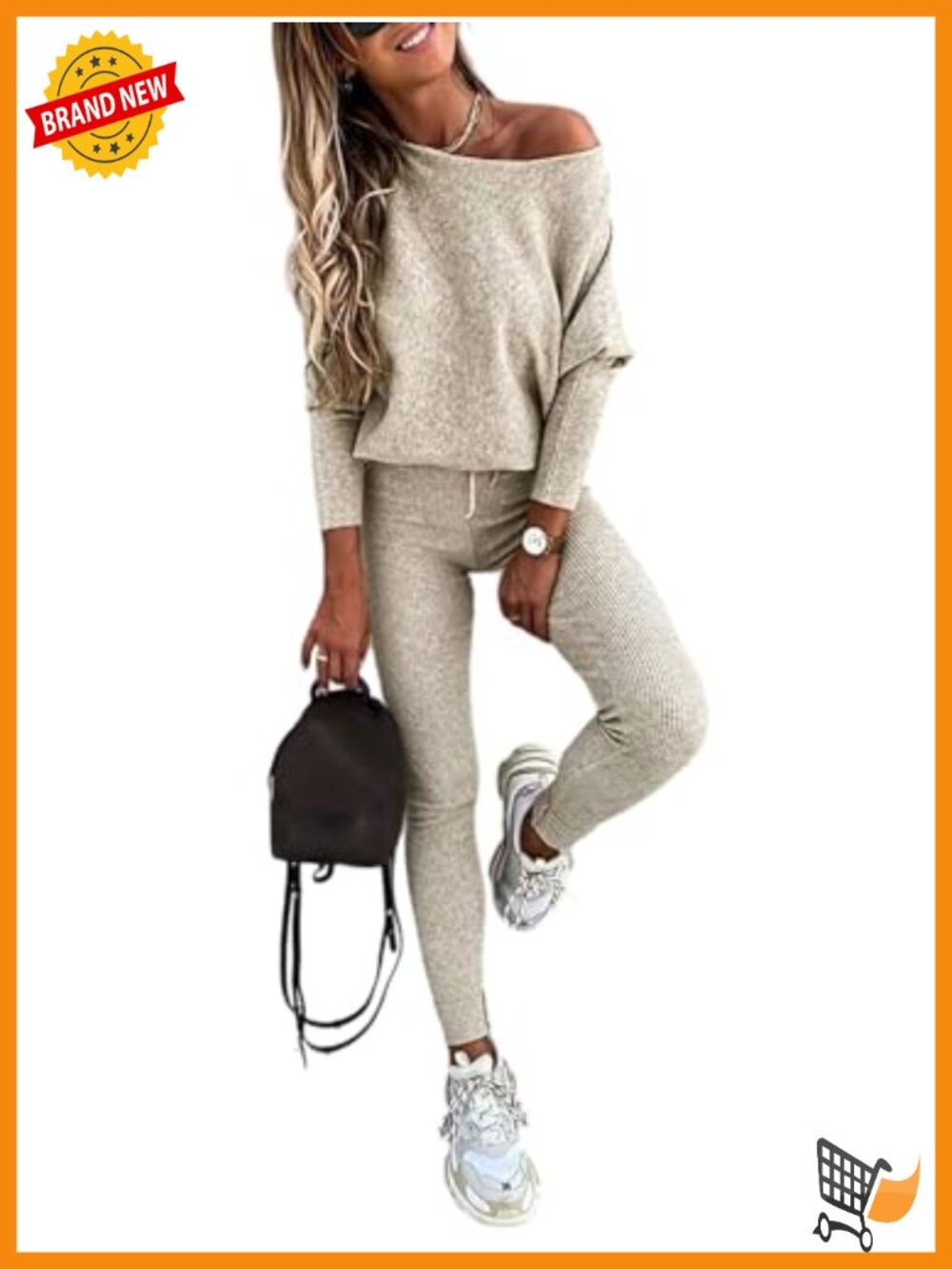 Womens 2 Piece Knit Lounge Set Batwing Sleeve Sweatsuit Drawstring